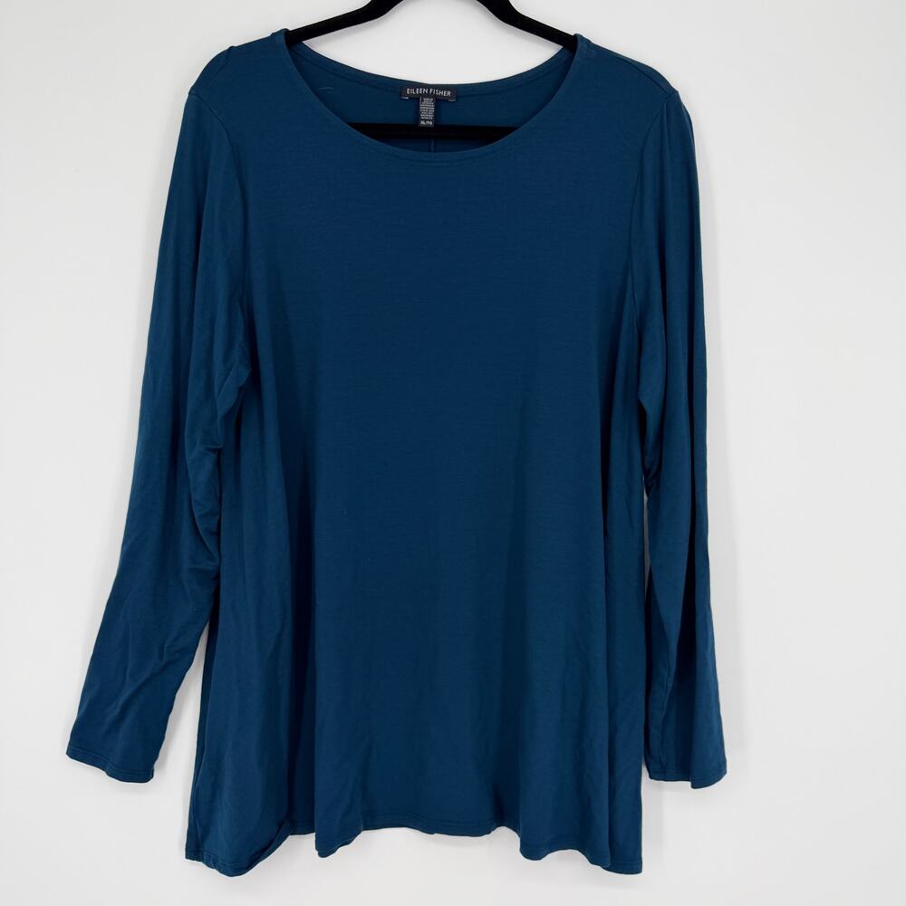 Eileen Fisher Long Sleeve Round Neck Blouse USA Made Womens XL